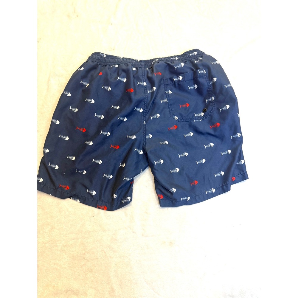Maamgic Mens Navy Fish Bone Skeleton Print Swim Trunks Board Shorts Size L - Picture 8 of 8